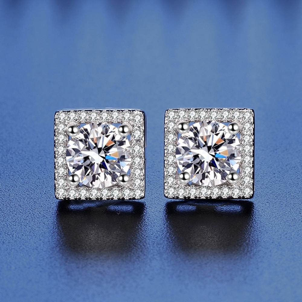 Certified 1ct. t.w.Color Grade D Square Moissanite Diamond Wedding Earrings